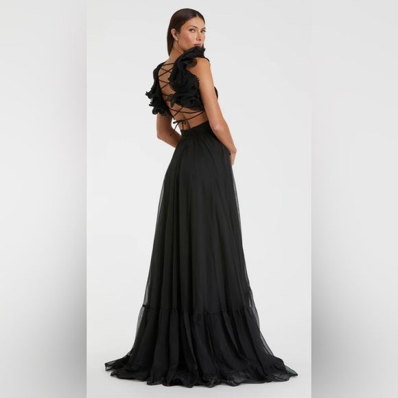 NWT | Mac Duggal 67911 Black Ruffle Tiered Cut-Out Chiffon Gown Size 8 - Picture 4 of 12